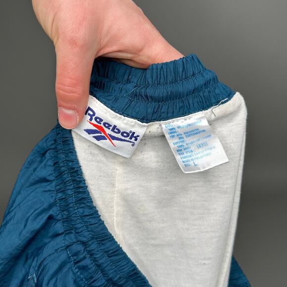 Vintage Reebok Track Pants Slate Blue Nylon Joggers Subtle Embroidered Logo 90s - Picture 5 of 5